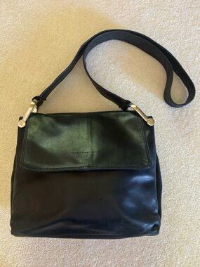 Francesco Biasia Italian Black Leather Shoulder Bag with stainless hardware